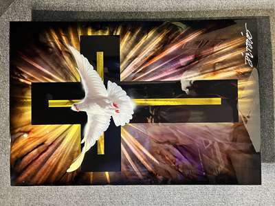 Chris DeRubeisArt title1 Panel Abstract Cross Dove 36X24